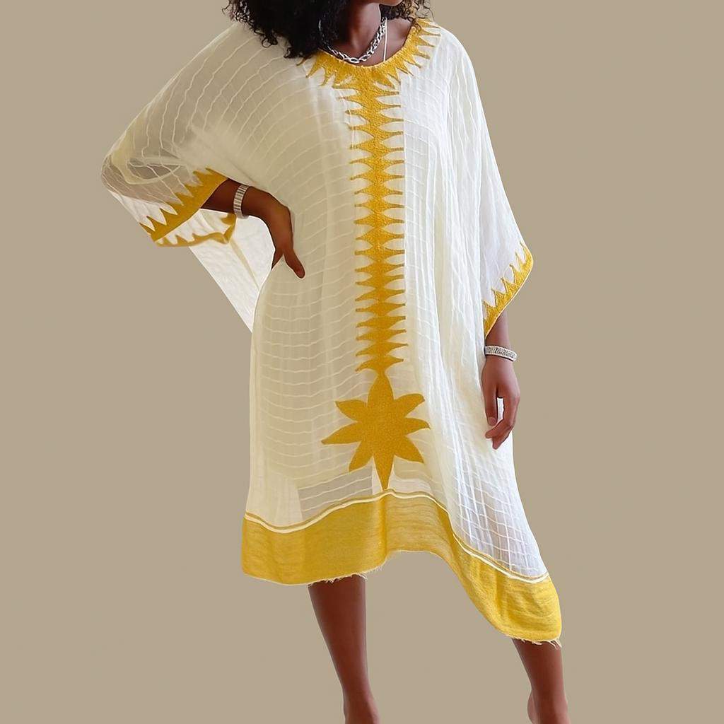ASKIAMT White-and-Gold Wedding Habesha Kemis with Netela