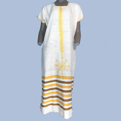 ASKIAMT White-and-Gold Wedding Habesha Kemis with Netela